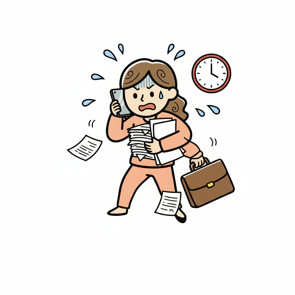 忙しい女性のイラスト（庭なし）